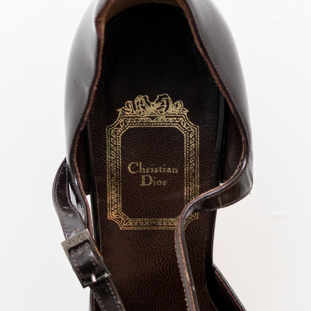 Christian Dior Vintage Brown Leather Mary Jane Heels  Tortoise Shell Heels SZ5.5 - Picture 9 of 12